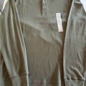 Olive Green Long Sleeve Henley Shirt